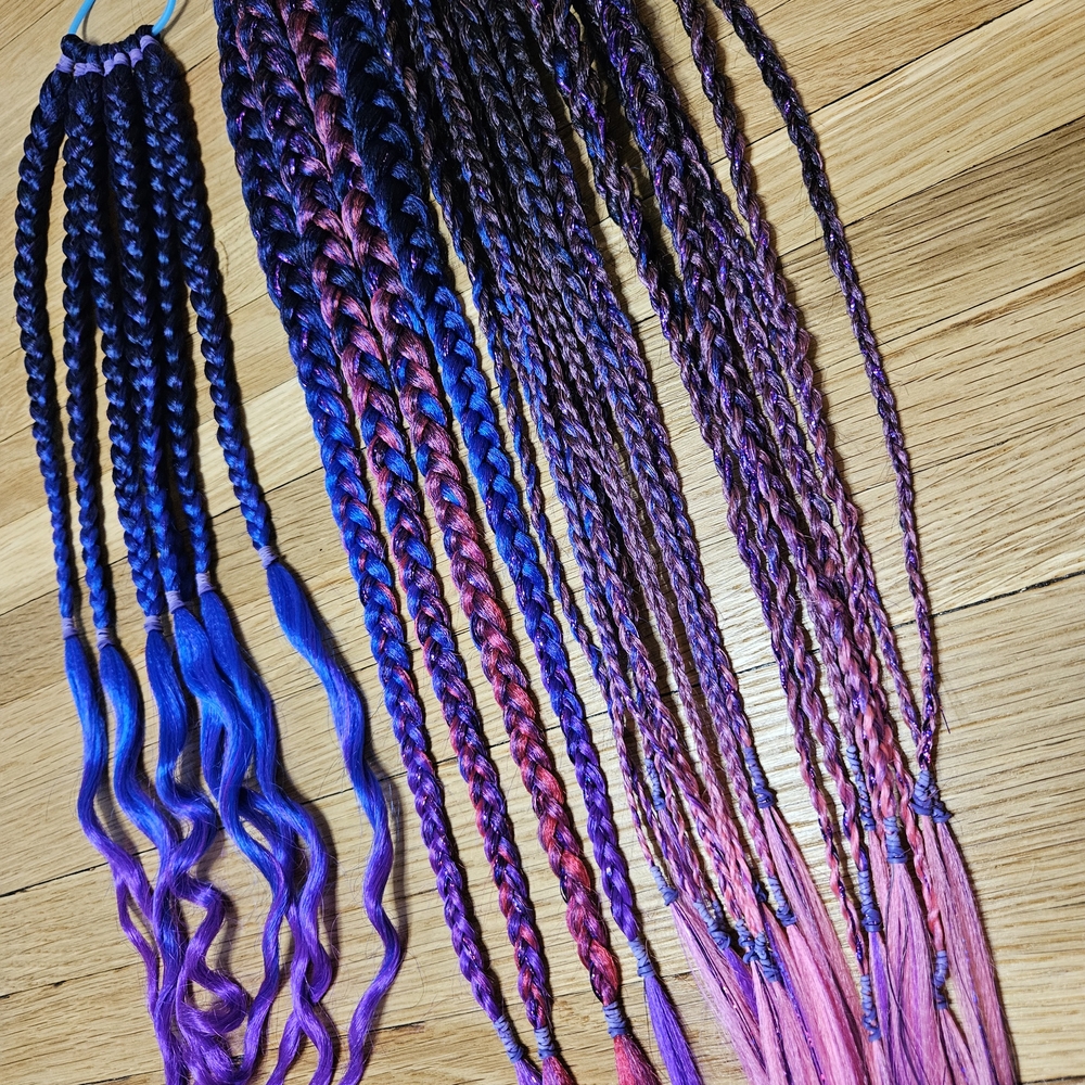 Handmade Vibrant Purple and Pink Braided Hair Extensions
